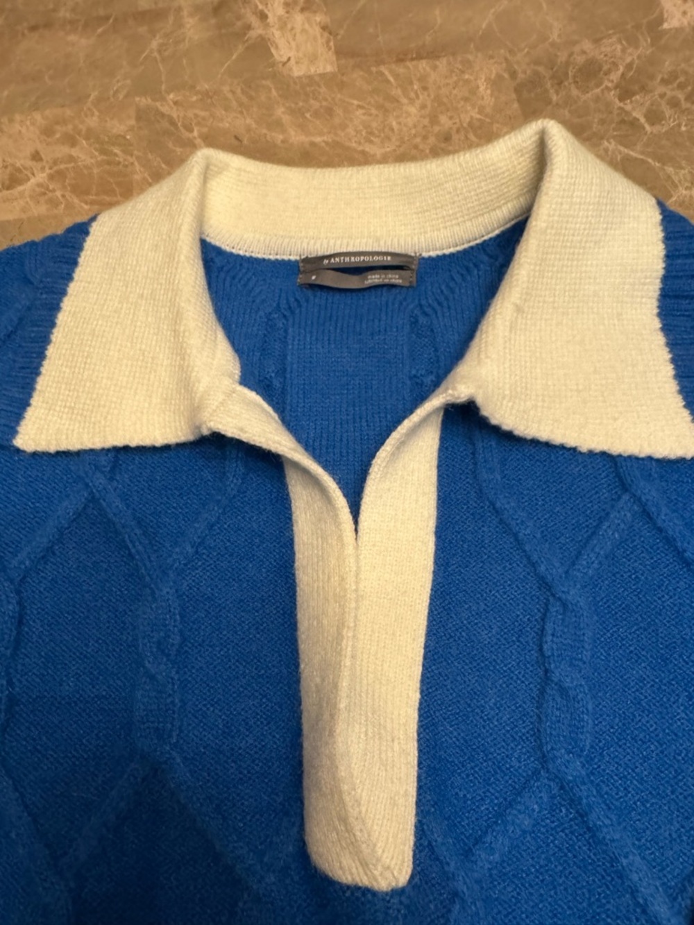 By Anthropologie V-Neck Collared Cable Sweater medium - Picture 7 of 11